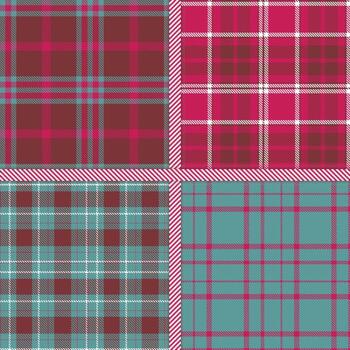 Raspberry, Dusty Teal, Maroon and White seamless pattern set of 4 vector