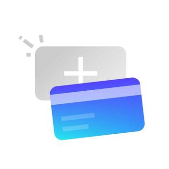 illustration of a credit card with a plus symbol, representing adding a bank account, payment method, or digital wallet. Concept for online banking, fintech, and financial transactions vector