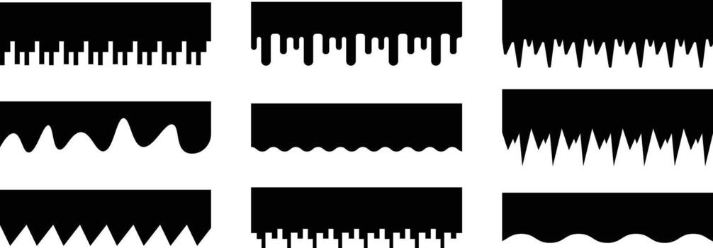 Nine Black Abstract Decorative Borders With Various Dripping And Jagged Edges white background vector