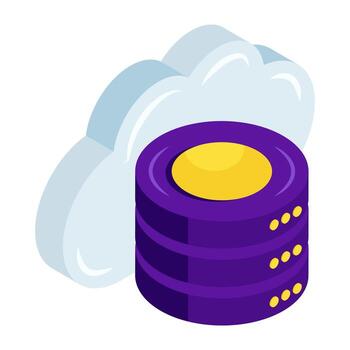 un único isométrica icono de nube base de datos vector