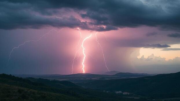 Dramatic Thunderstorm- Lightning, Dark clouds and Rain illustratioin in the sky photo