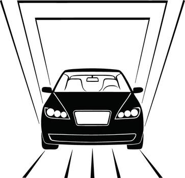 Bold Black and White Car Front View with Dynamic Linework vector