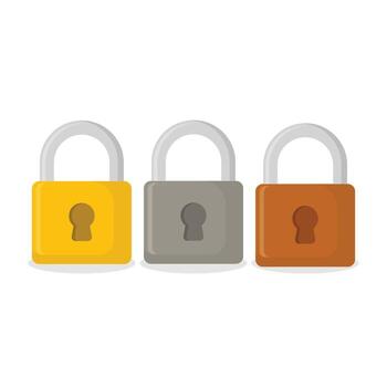 Three padlocks with different colors on a white background vector
