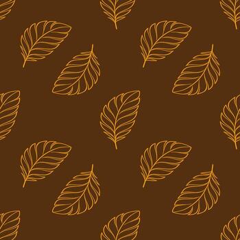 Seamless pattern with stylized orange leaves on a dark brown background, creating a sophisticated and minimalist autumnal design ideal for various applications. vector