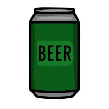 A illustration of a dark green beer can with a simple design, featuring a bold BEER label and a metallic grey top and bottom. vector