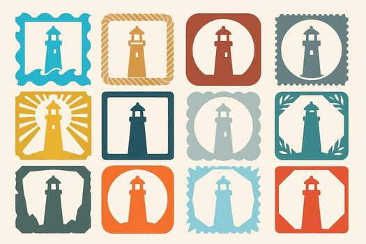 Lighthouse Icon Set with Various Borders and Designs artwork vector