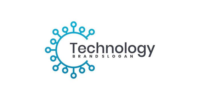 Modern technology logo with circuit circle design for connection vector