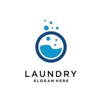 moderno lavandería logo con azul agua burbujas y Lavado máquina icono vector