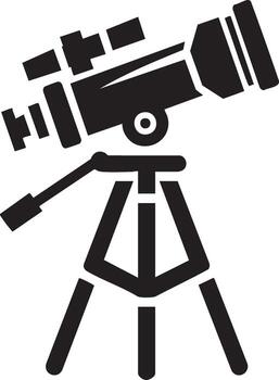 Simple graphic depicting an astronomy telescope used for observing celestial bodies and distant stars in space vector
