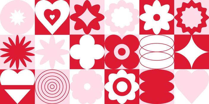 Geometric Shapes in Red and Pink Tiles vector