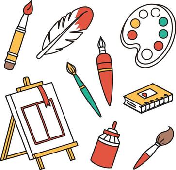 Creative icon set featuring paintbrush and palette designs for artistic projects and digital applications vector