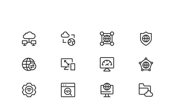 moderno Internet y computadora icono diseño conjunto en línea estilo presentando red, nube, y tecnología símbolos vector