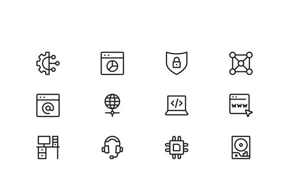 moderno Internet y computadora icono conjunto en línea estilo presentando red, nube, vector