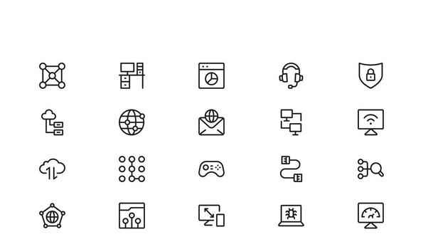 moderno Internet y computadora icono conjunto en línea estilo presentando red, nube, tecnología conjunto vector