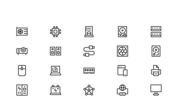 Modern Internet and Computer Icon Bundle Set in Line Style Featuring Network, Cloud, and Technology Symbols vector