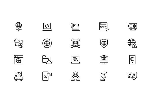 Modern Internet and Computer Icon Offer Set in Line Style Featuring Network, Cloud, and Technology Symbols vector