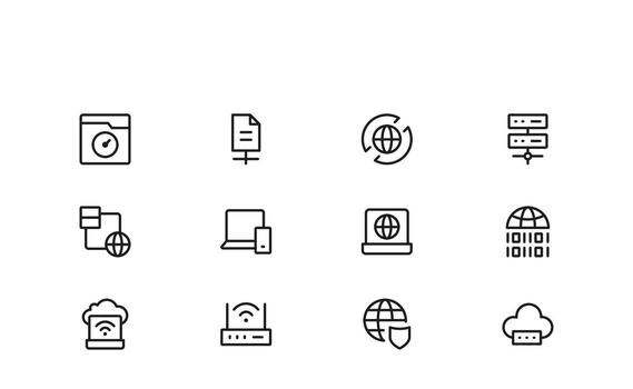 moderno Internet y computadora icono conjunto en línea estilo presentando red, nube, y tecnología símbolos vector