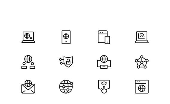 moderno Internet y computadora icono conjunto colección en línea estilo presentando red, nube, y tecnología símbolos vector