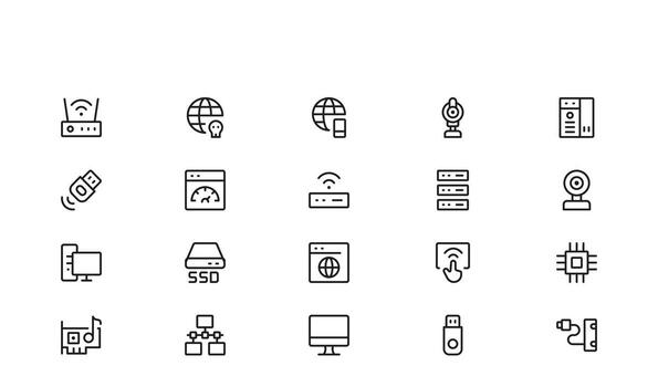 Clean Linear Style Pack of Technology, Network, Cloud, Data, Devices, and Digital Communication Tools for Designers vector