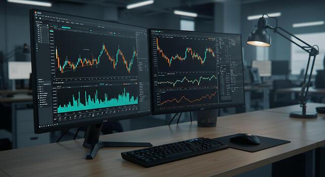 dos computadora monitores con gráficos y otro datos en ellos foto