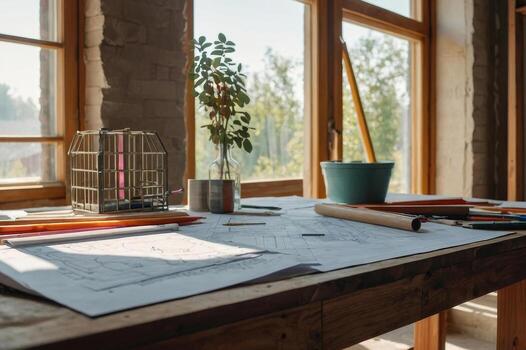 Architectural drawing and design drawing for a technical project in architecture photo