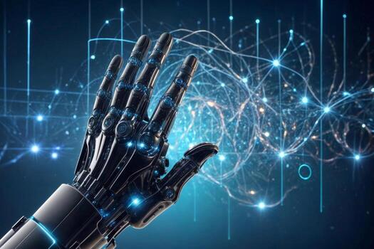 A robotic hand. Concept of technology and innovation, as well as the idea of human-computer interaction. photo