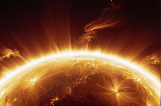 Plasma flash on the surface of a our star. Solar flares photo