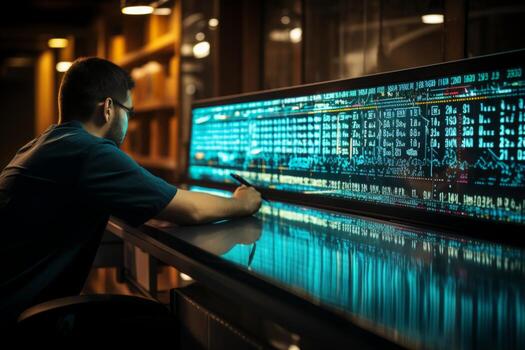 Ai machine learning, big data, technology concept with businessman touching virtual screen photo