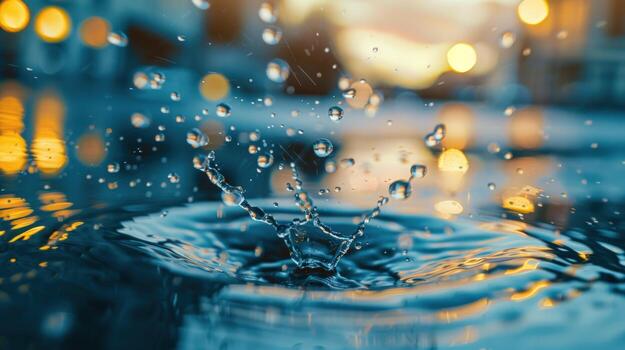 Dynamic water splash with bokeh background effect creating refreshing visual photo