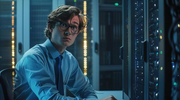 Data center engineer working with servers information technology infrastructure photo