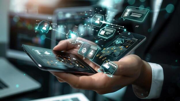 Digital network connection on mobile tablet devices photo