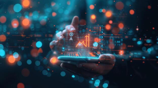 Digital growth graph visualization on mobile device technology interface photo
