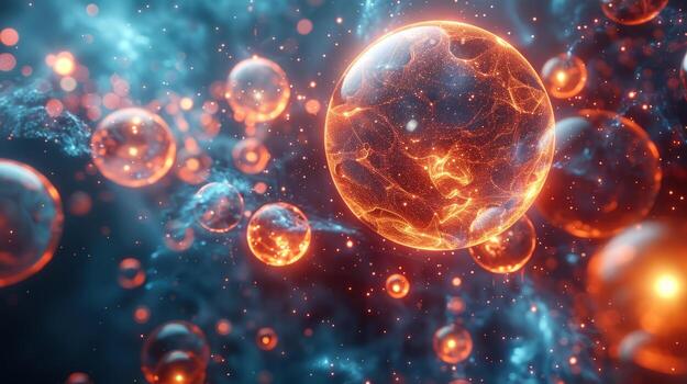 Floating luminous orbs in space abstract science background photo