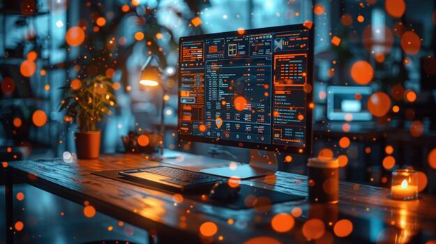 Computer screen displaying data visualization for analysis and software development photo