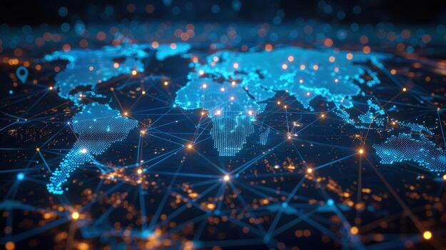 Digital world map global network connection technology concept photo