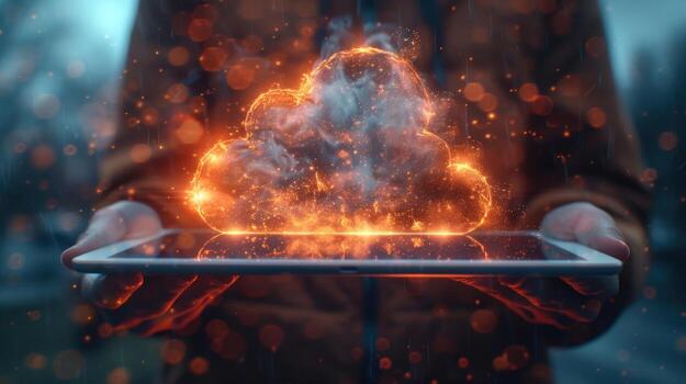 Cloud computing and digital network technology on tablet device photo