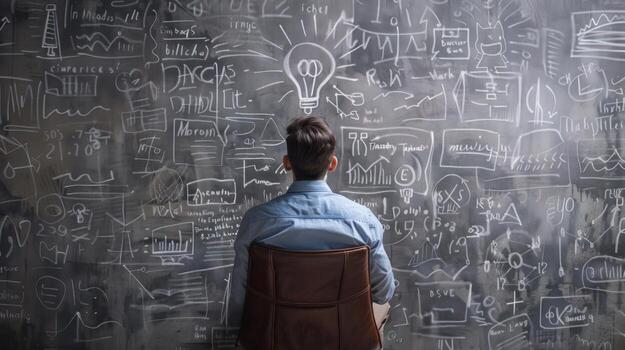 Idea generation chalkboard analysis and problem solving photo
