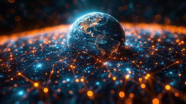 Global network connectivity visualizing digital data and communication photo