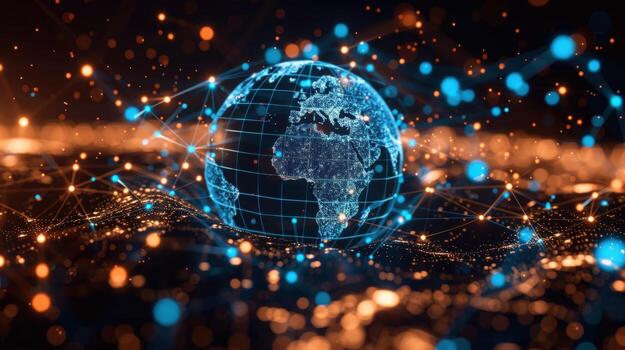Global network connection digital world data communication technology abstract background photo