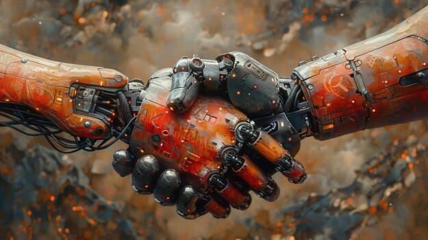 Robotic handshake collaboration in artificial intelligence and technology photo