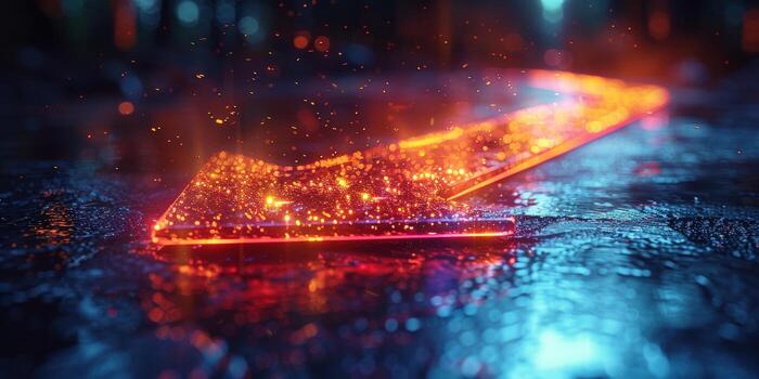 Glowing arrow directional path on textured surface for visual design photo