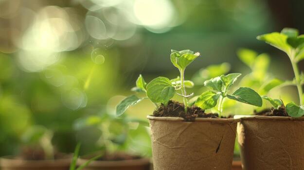 Seedling growing in pot ready for planting new life photo