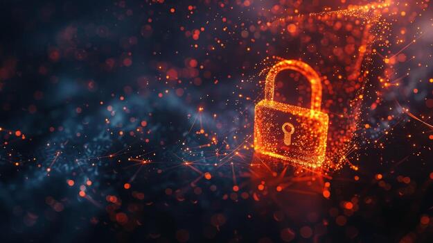 Digital padlock representing online security and data encryption technology photo