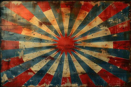 Retro radial burst pattern with distressed texture vintage style abstract background photo