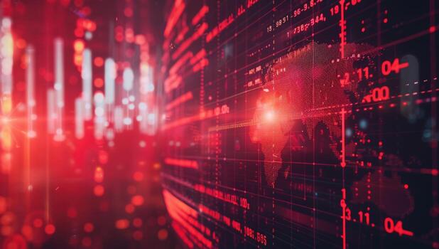 Abstract red digital data network background photo