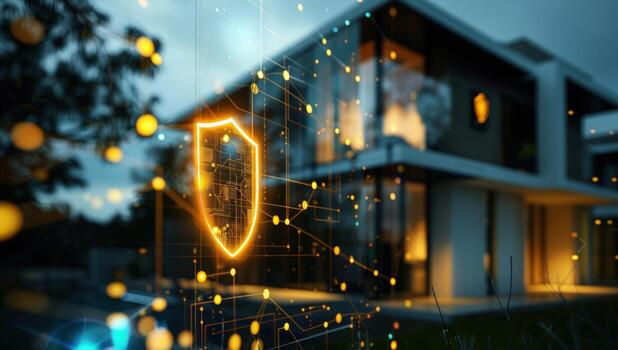 Smart home security system digital shield network connection technology photo