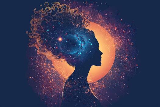 Silhouette with cosmic brain and universe connection visual abstract concept photo