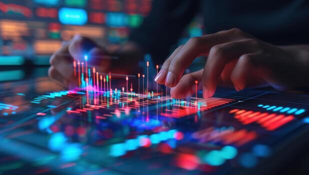 Data visualization with hand interaction on futuristic interface photo