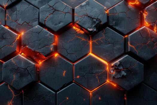 A textured hexagonal pattern with glowing orange lines, creating an abstract and futuristic look. photo