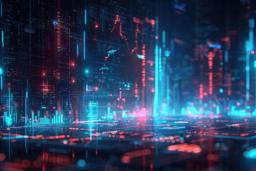 Abstract digital data flow background with glowing lines and digital elements. photo